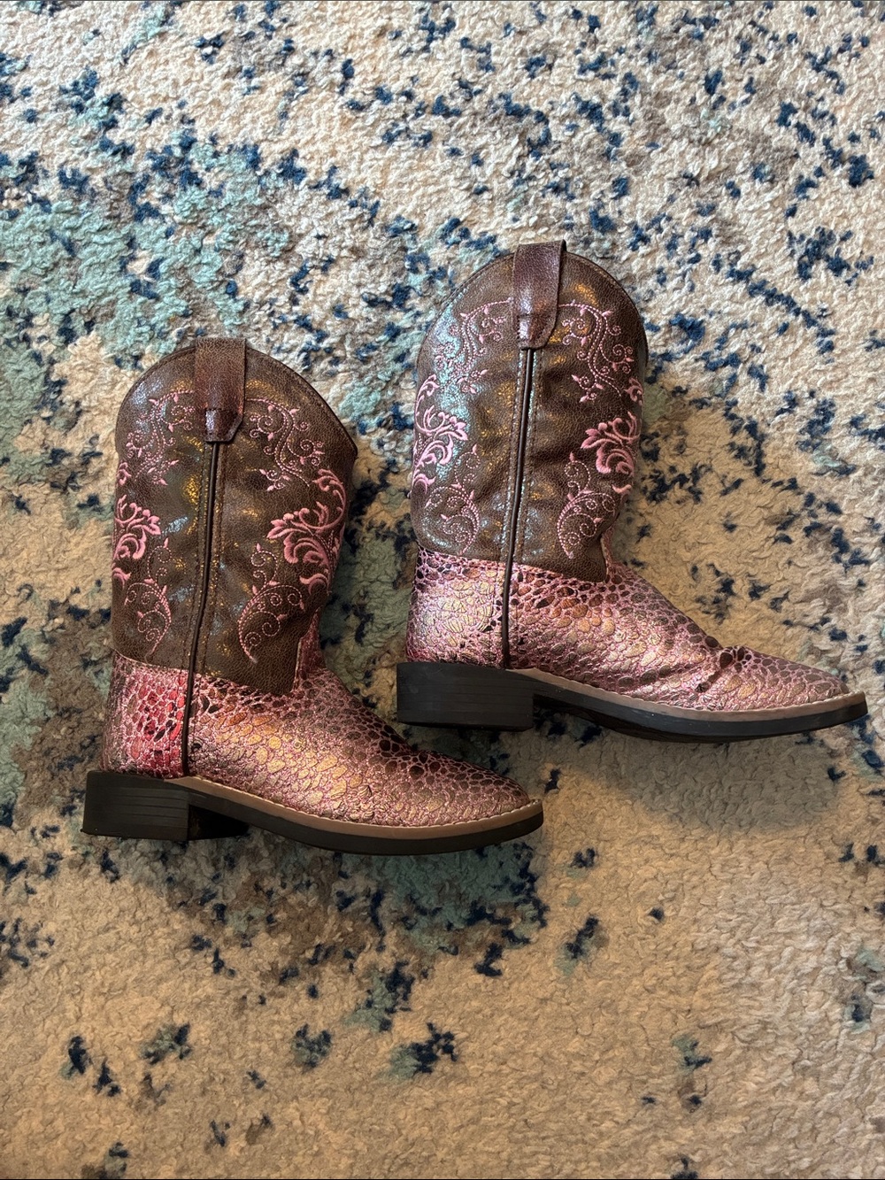 Girls Old West Pink Metallic snakeskin look size 13 Cowgirl Boots Western cowboy